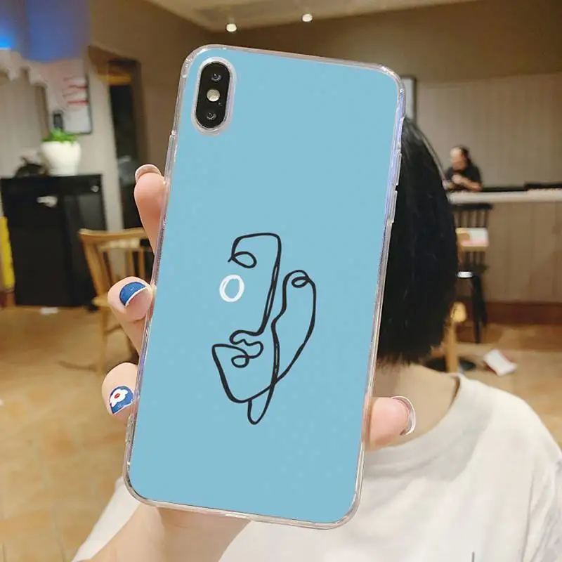 

Retro lines Abstract artistic face Phone Case Transparent for iPhone 6 7 8 11 12 s mini pro X XS XR MAX Plus