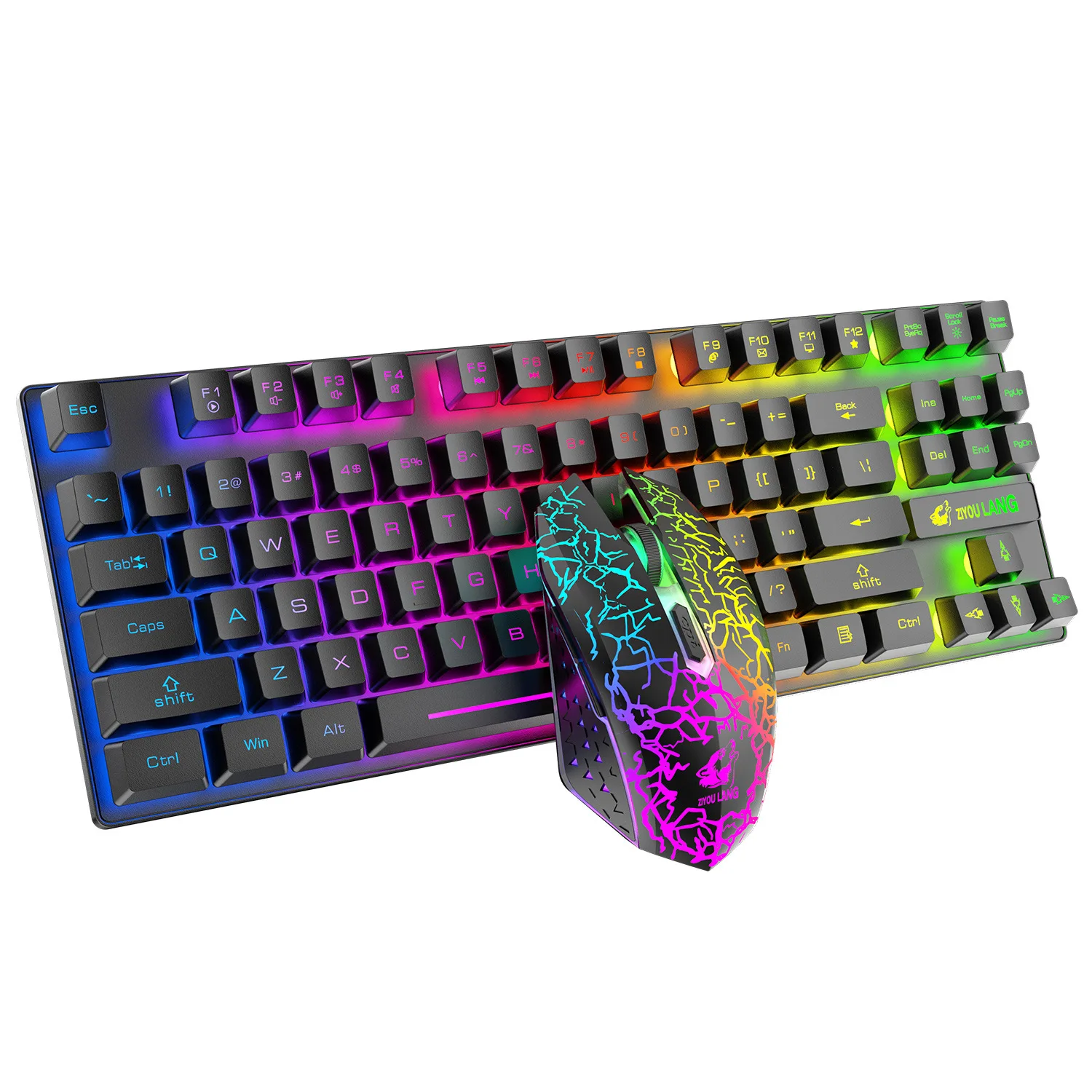 

Wireless Keyboard Mouse Set USB Gaming Keyboard with Rainbow Backlit 2400 DPI Adjustable Optical Mouse for PC Laptop Gamer Offic