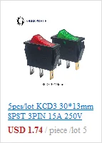 10 шт./партия KCD1 15*10 SPST 250V 3A 2 Pin Красный переключатель для лодки кнопка включения выключения