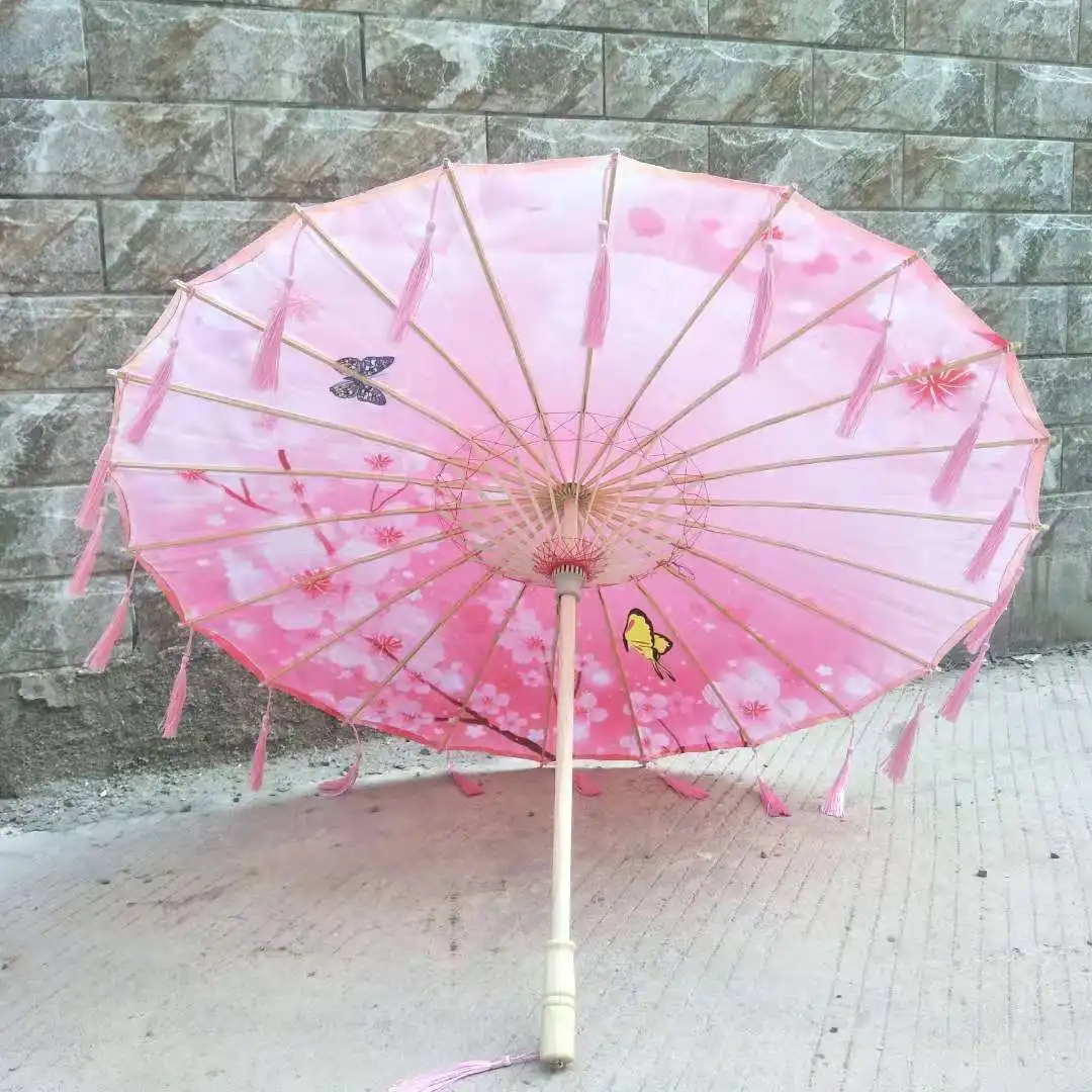 flying Pink Tassel Cos фотография древний костюм, реквизит кисточки зонтик древняя пряжа Классическая смазанная бумага складной зонтик - Цвет: flying Pink Tassel
