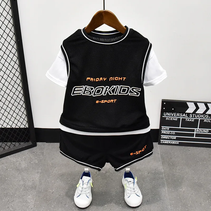 

Summer New Children's Fashion Leisure Letters Short Sleeve Baby T-Shirt And Shorts Sets Kids Boys Sports Basketball Clothes Suit