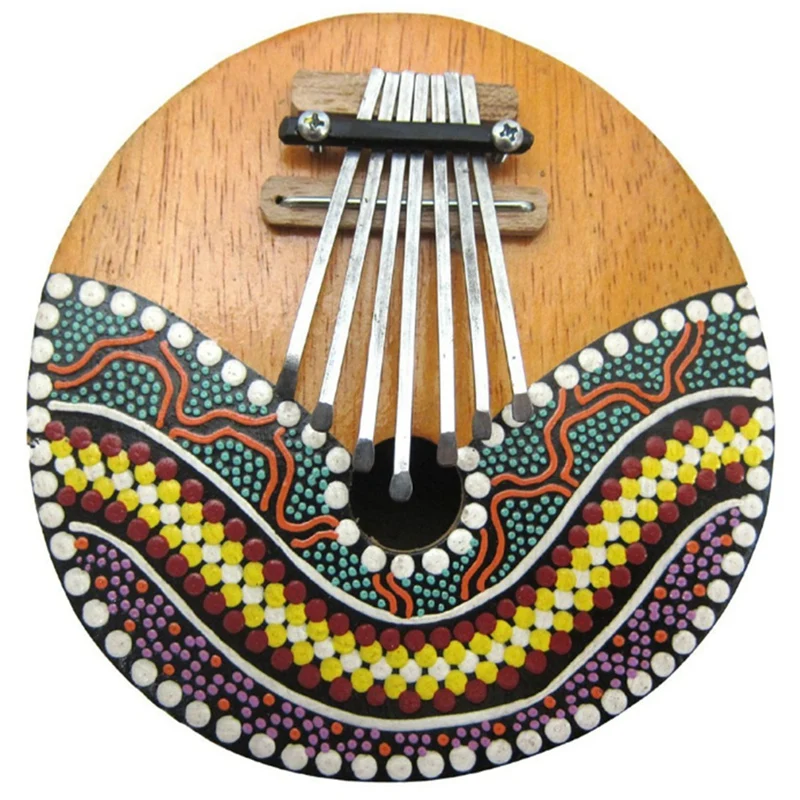 

7 Key Portable Mini Kalimba Colored Drawing Coconut Shell Thumb Piano Mbira Natural Key Board Instrument(Random Pattern)