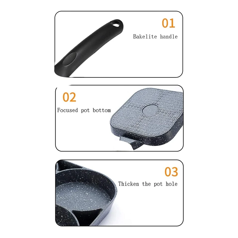 

4-Hole Omelet Pan for Burger Eggs Ham PanCake Maker Frying Pans Non-Stick No Oil-Smoke Breakfast Grill Wok Cooking Pot