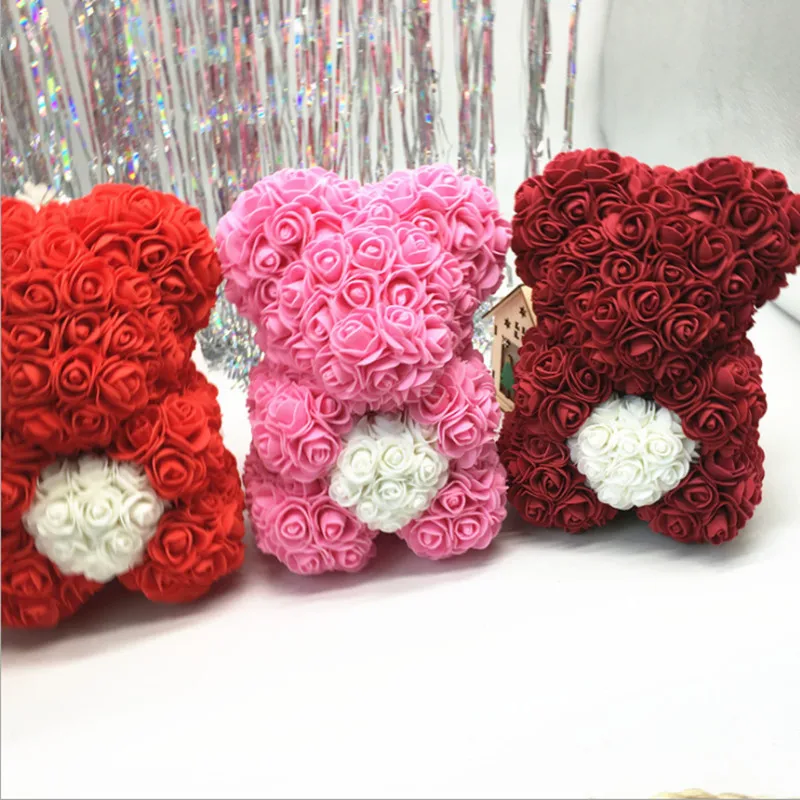 Медвежонок из искусственных роз ко дню св. Валентина (25 см)|Искусственные и сухие