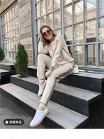 2020 limited wool bamboo fiber full o neck drawstring women two piece outfits fashion knit cashmere set casual top and pants