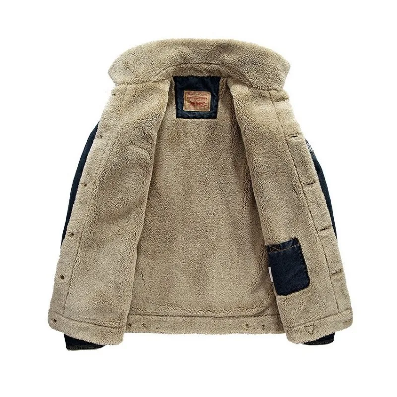 Мужская зимняя джинсовая куртка с флисовой подкладкой размера плюс Повседневная