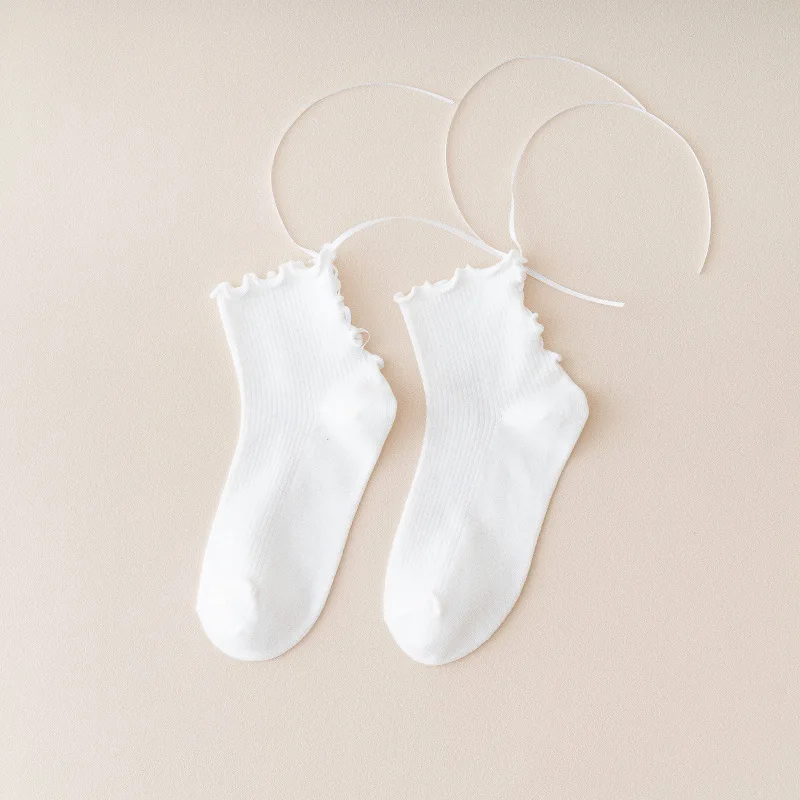 

Girls Lolita Socks Tied Ruffle White/Black Harajuku Socks Japanese Style Kawaii Young Sweet Apparel Outfit JK Mujer Socks
