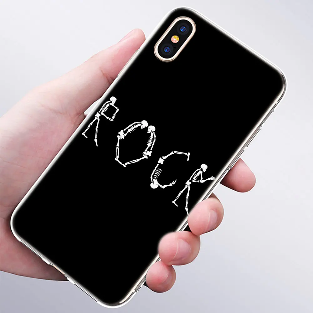 Роскошный мягкий силиконовый чехол для телефона Rock ролл череп для Apple iPhone 11 Pro XS Max X XR 6 6S 7 8 Plus 5 5S SE Модный чехол