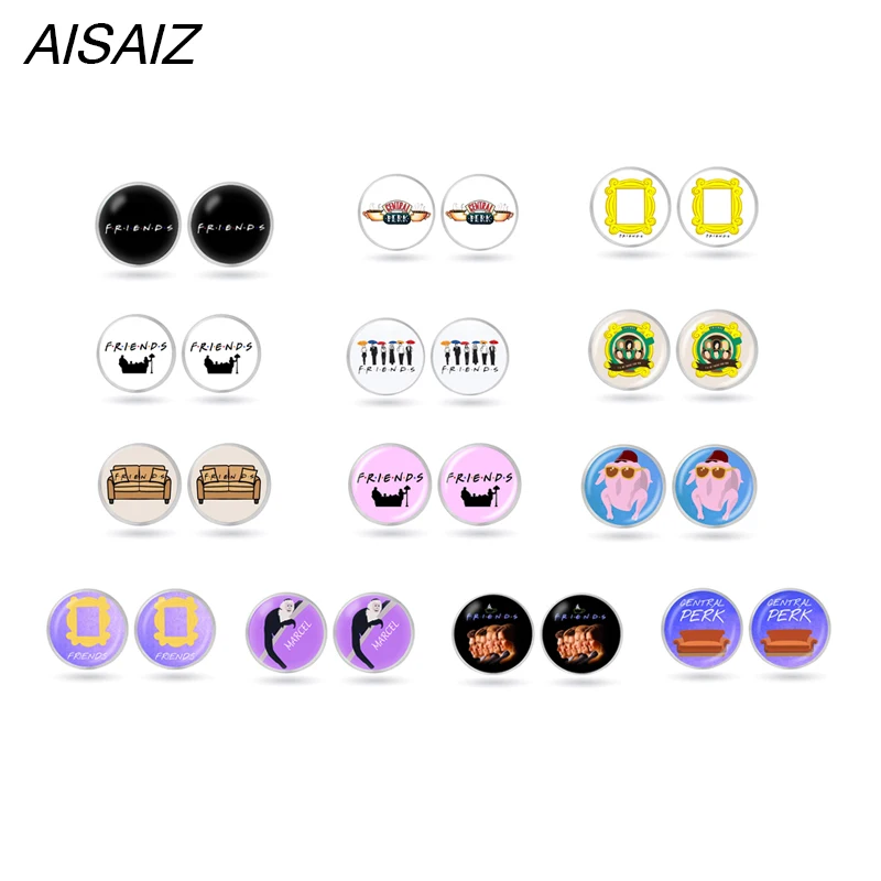 Модные серьги-гвоздики для женщин в стиле сериала Друзья стеклянный кулон