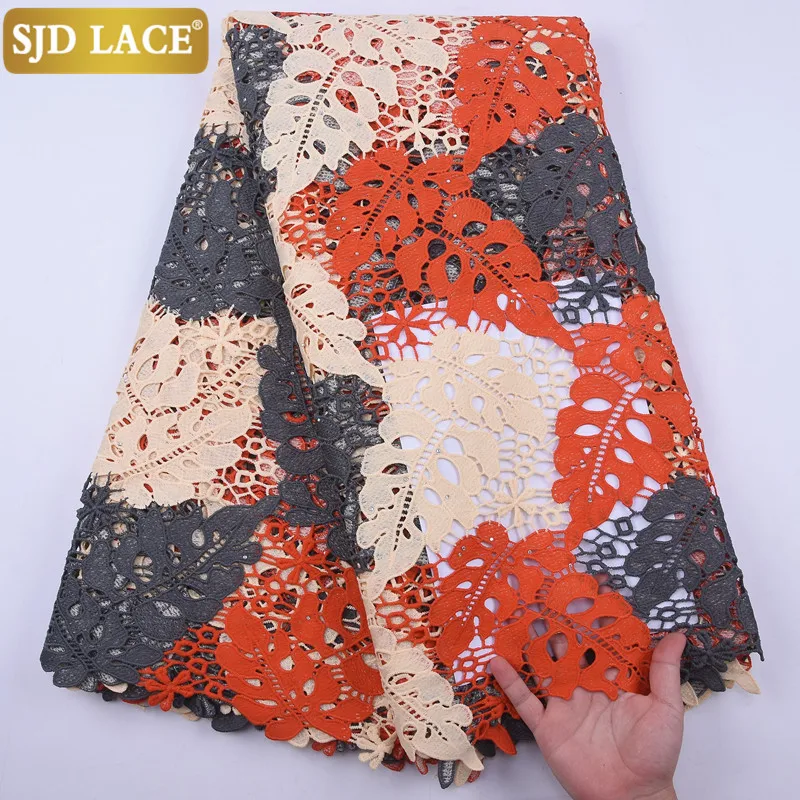 

SJD LACE High Quality African Lace Fabric Embroiderey Colorful Water Soluble Guipure Cord Lace For Wedding Party Dress Sew 2048B