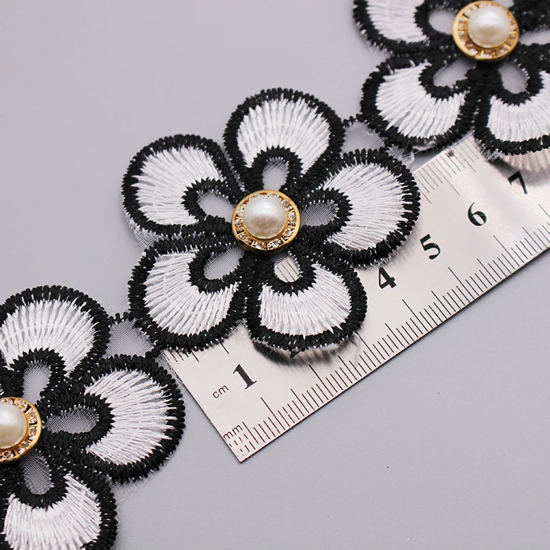1Y белый черный жемчуг алмаз цветок ручной работы вышитый бисером кружевной