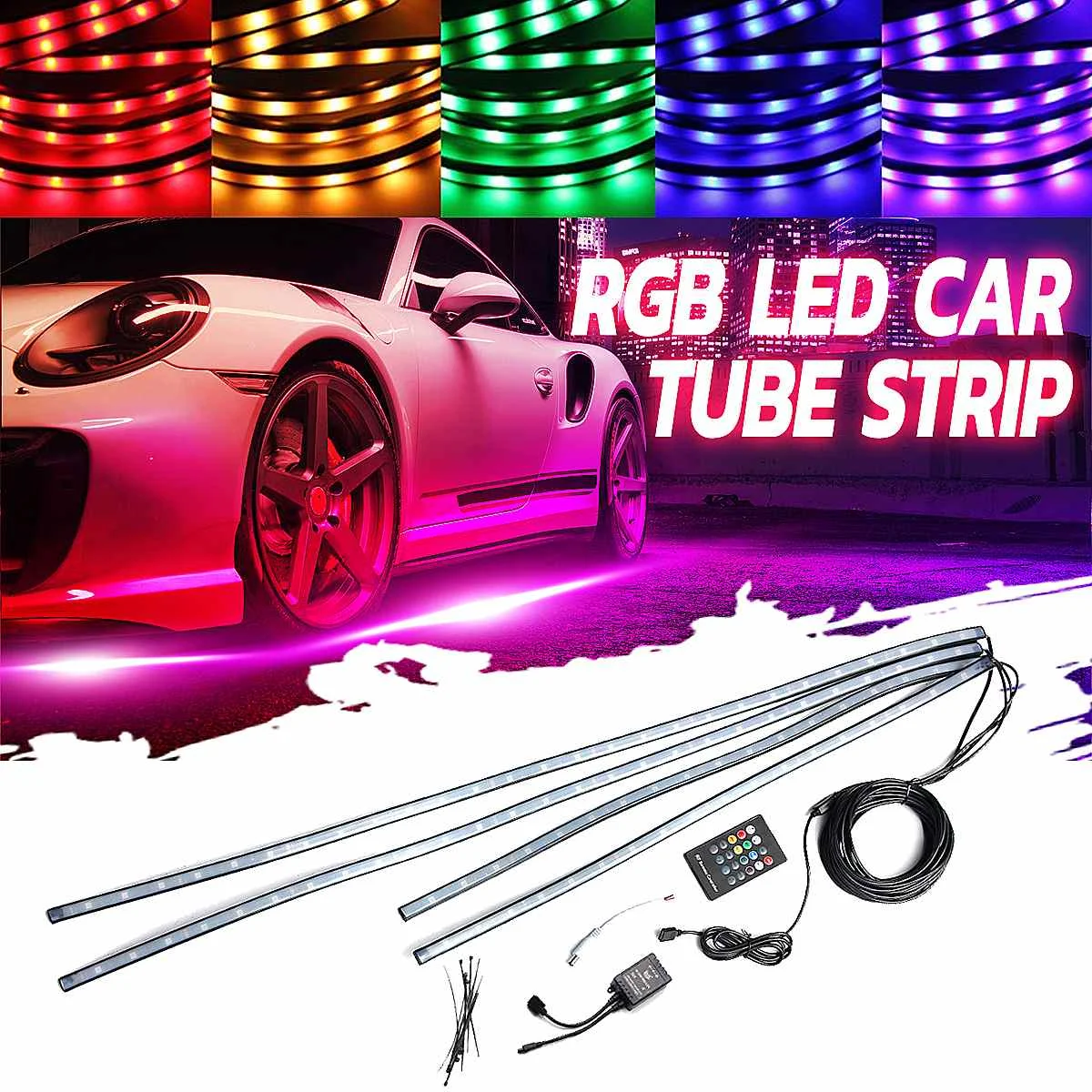 

12V 4 шт. светодиодный автомобиль под огни RGB полосы автомобиль Underglow днища Системы лампа авто украшения атмосфера огни приложение Дистанцион...