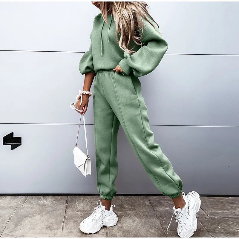 

Комплект женский флисовый из двух предметов, Свитшот и штаны на шнуровке, повседневный спортивный костюм, HH498, весна-осень 2021