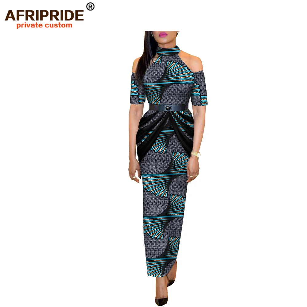 Весна Африка Дашики платье для женщин AFRIPRIDE bazin richi Половина рукава лодыжки длина повседневное женское платье с поясом A1825106 - Цвет: 361J