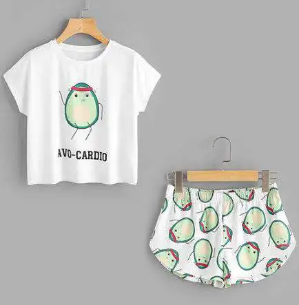 

Ins Amazon's New Avocado Green Pajama Vest Shorts Women's Two-piece Set Of Korean Round Neck T-shirt Women