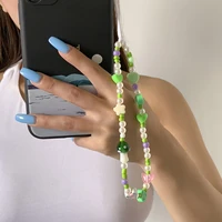 2021 green mushroom heart shaped phone chain women soft pottery beaded mobile strap phone charm girl anti lost lanyard jewelry