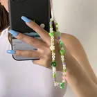 Цепочка для телефона в форме сердца с зелеными грибами 2021, женский ремешок для мобильного телефона из мягкой керамики с бусинами, подвеска для телефона для девушки, шнурок с защитой от потери, ювелирные изделия