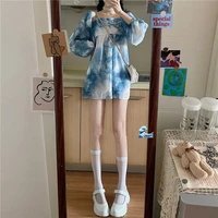 2021 summer new tie dyeing retro a word kikyo mori first love sweet cool suspender dress children small japanese soft sister