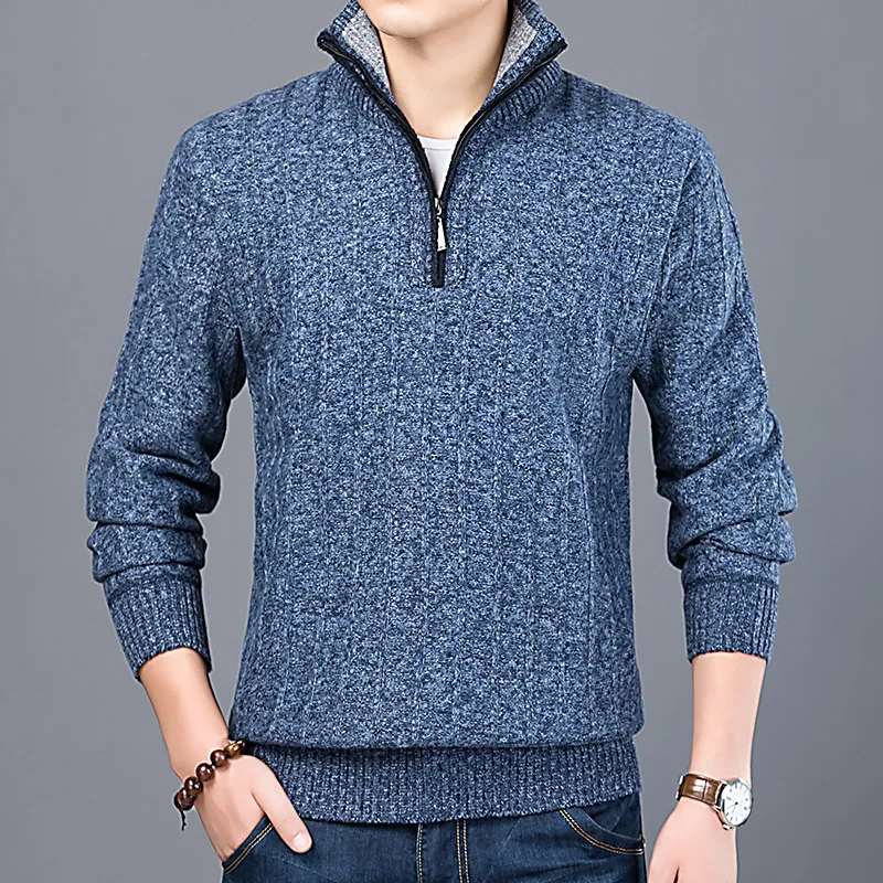 

Autumn Winter Men's Korean-Style Youth Long-Sleeved Sweater Thick Simple Half-High Collar Fashion Bottoming Shirt W