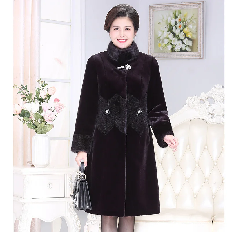 

New Middle-aged Women Winter Faux Mink Fur Coat Long Warm Imitation Mink Jacket Ladies Faux Fur Jacket Female Thicken Outerwear