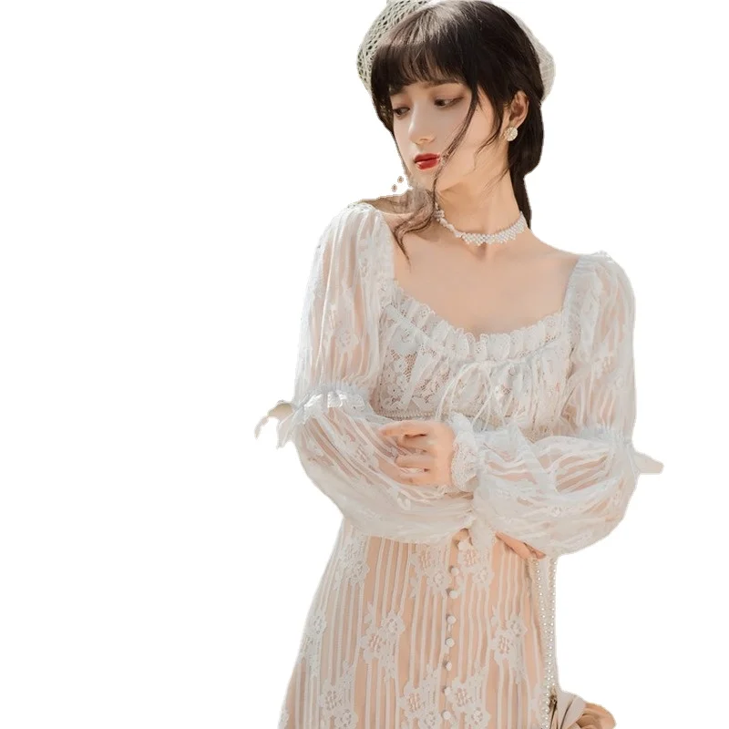

Autumn French Royal Style Lace Dress Slimming Temperament First Love Fairy Retro Stem Orange Skirt