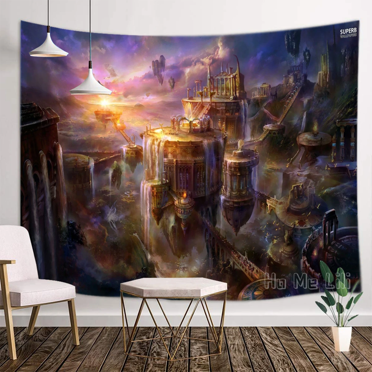 Tapiz de animaci&oacute;n de Ciudad de fantas&iacute;a, decoraci&oacute;n de arte para interiores-0