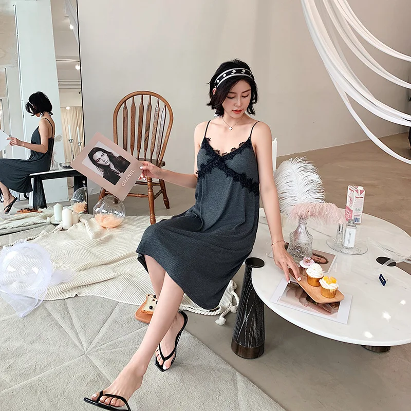 

2020 Summer new sling with chest pad sexy nightgown women's sexy charming mix colours home wear nighties for women summer dress