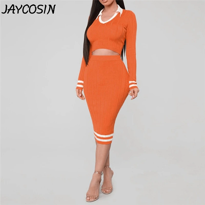 JAYCOSIN спортивный костюм для женщин Полосатый V-образный вырез отворот длинный