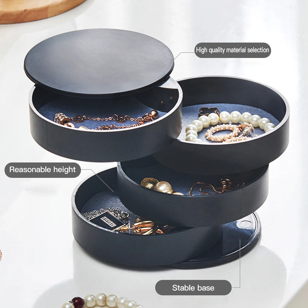 

1pc Jewelry Storage Box New Design Fashion 4-Layer Rotatable Jewelry Accessory Storage Tray With Lid Birthday Gift For Women