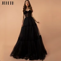 jeheth black tulle spaghetti straps sweetheart evening dress sexy backless a line party prom ball gown custom size floor length
