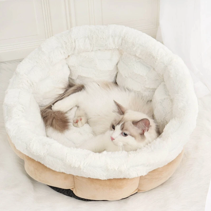 

Cat Beds for Indoor Cats 19.3in Diameter Soft Round Dog Bed Plush Pet Fluffy Cushion Non-Slip Bottom Multiple Colors