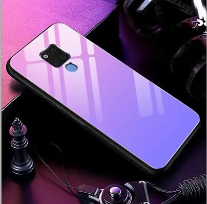 Фиолетовый Чехол из закаленного стекла для huawei mate 20X20 x градиентный цвет задняя крышка для huawei mate 20X Мягкие силиконовые чехлы для телефонов mate 20X - Цвет: Фиолетовый