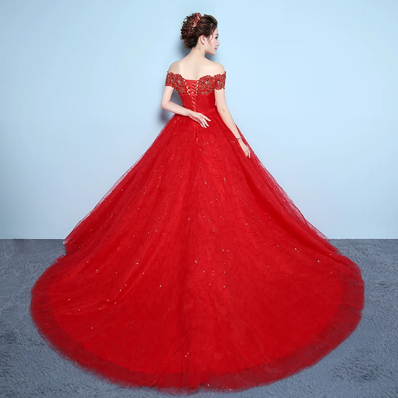 Винтажное кружевное красное свадебное платье AnXin SH с цветами блестящее белое