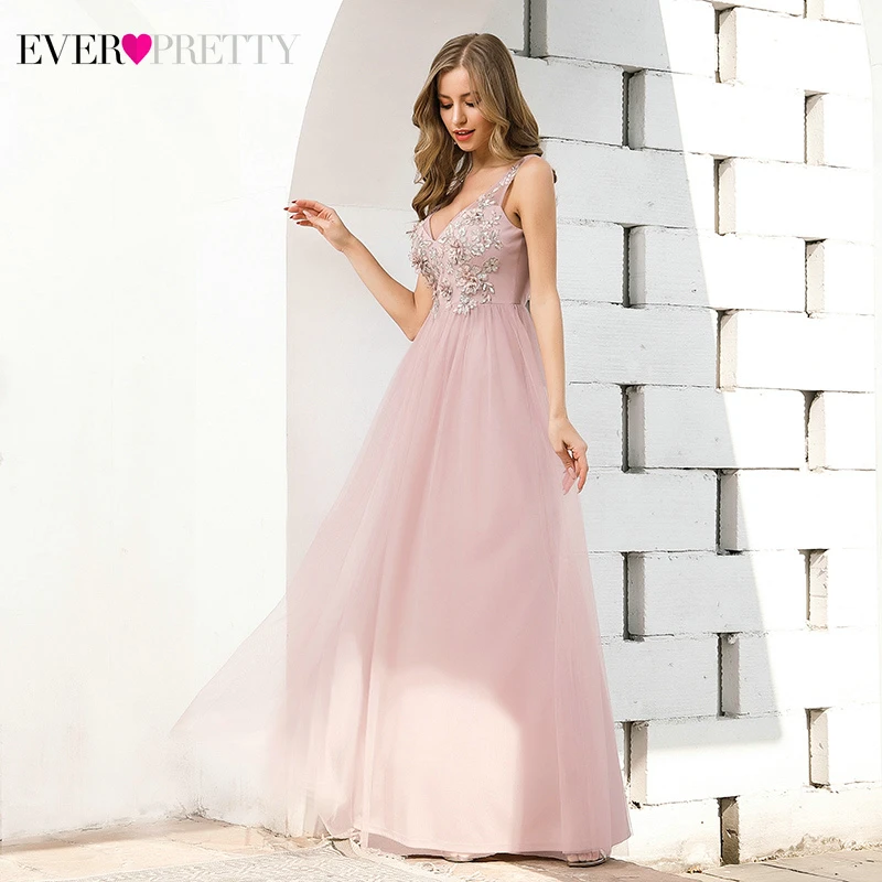 Элегантные розовые платья выпускного вечера Ever Pretty A Line Doube V образный вырез с