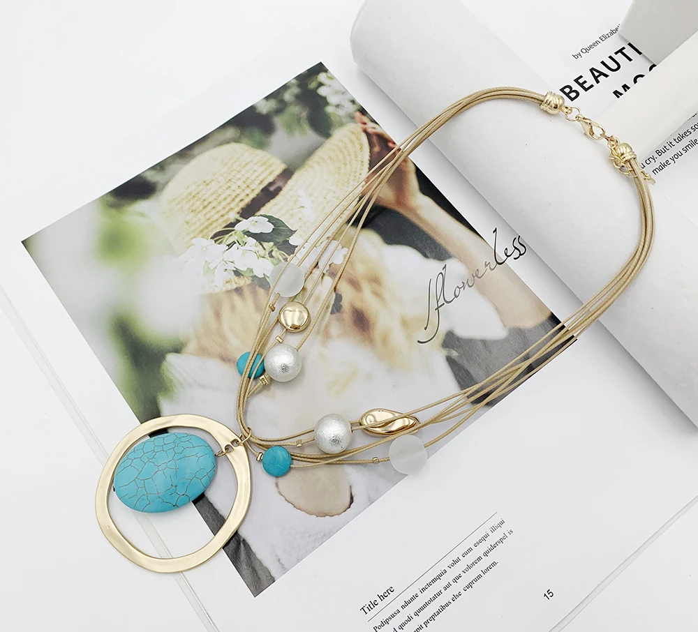 Модное натуральная бирюза ожерелье с подвеской из камня богемные Подвески