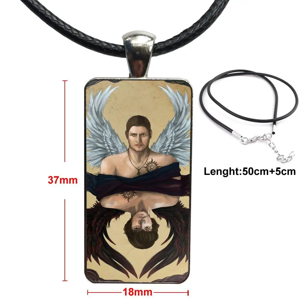 

Design Fashion Vintage Glass Women Rectangle Necklace Pendants For Women Party Popular Tv Series Supernatural Unique Castiel