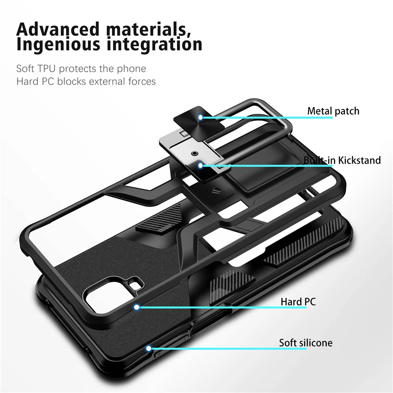 

For Xiaomi Redmi Note 9 Pro Case Redmi Note 9S Armor Anti-Konck TPU Frame Hard Plastic Hybrid Magnetic Holder Back Cover Case