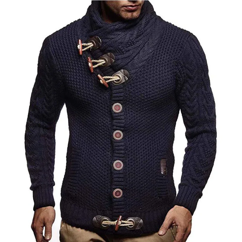 

E-BAIHUI Cardigan Male Solid Turtleneck Sweater Men's Jacket Knitted Long Sleeve Winter Clothes Sportswear Casual Slim Knitwear