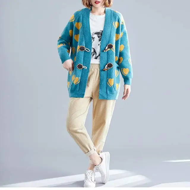Blue cardigan Свитер-кардиган размера плюс в Корейском стиле для женщин, женские зимние свитера, Harajuku Sweter Truien Dames - Цвет: Blue cardigan