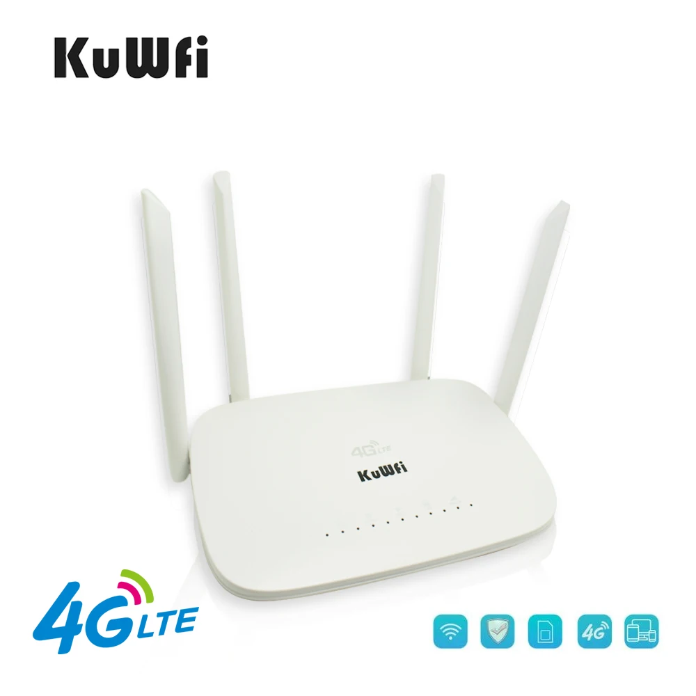 

KuWFi 4G WiFi Router CAT4 150Mbps LTE CPE Router with SIM Card Slot RJ45 LAN WAN Up to 32 Users Wireless Modem Wide Coverage