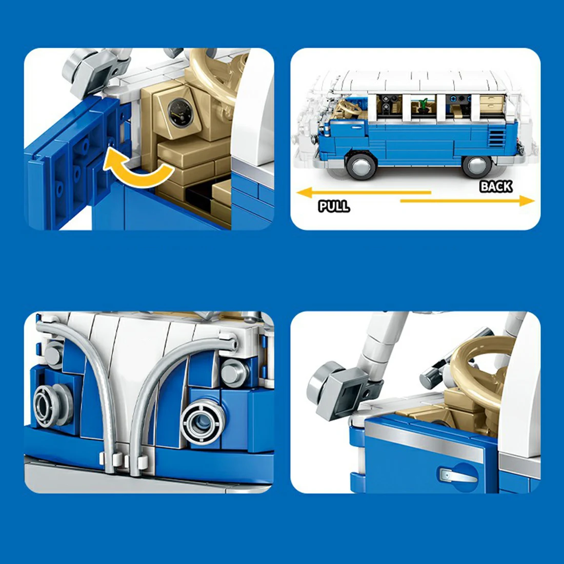 

777+Pcs Retro Bus Building Blocks Pull Back Vehicle Assembly Bricks Toys For Children Adult Creative Gift