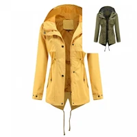 charming outdoor jacket raincoat waist tight stylish hooded hand pockets casual overcoat hoodie jacket women windbreaker