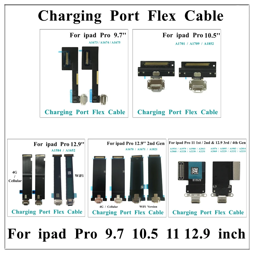 

10Pcs USB Charging Port Flex Replacement For IPad Pro 9.7 10.5 11 12.9 Inch 1st 2nd 3rd 4th Gen Charger Dock Connector Cable