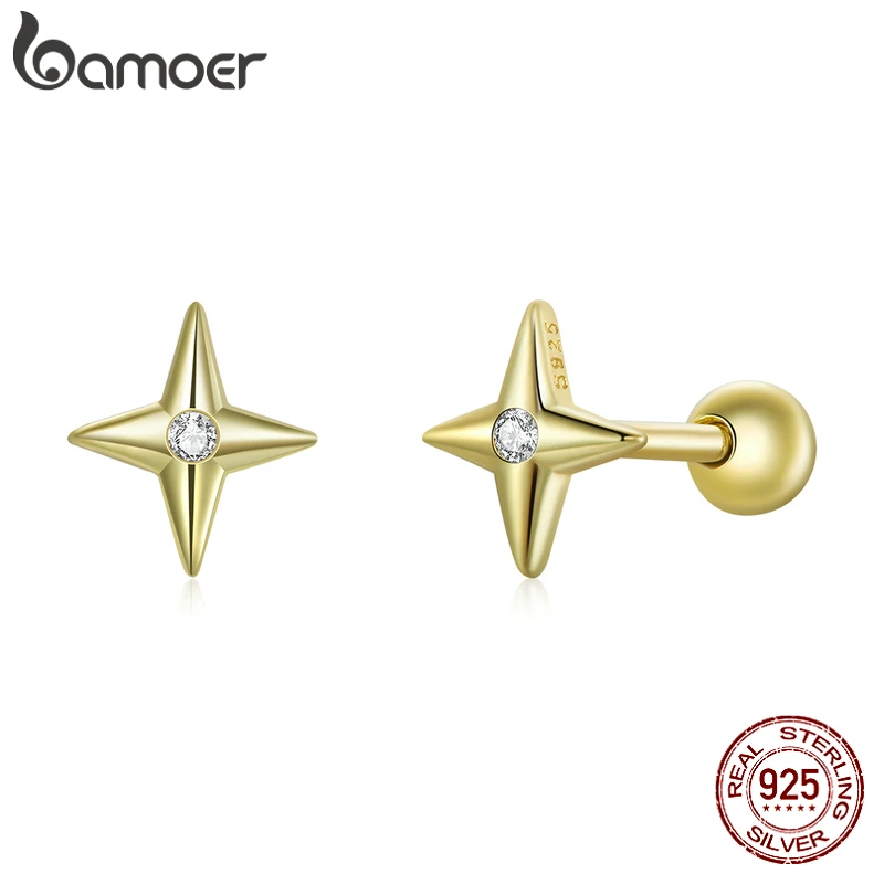 

100% 925 Sterling Silver Plated Gold Star Stud Earrings, Handmade 6mm Dainty CZ Earrings for Women Jewelry Gift SCE1117