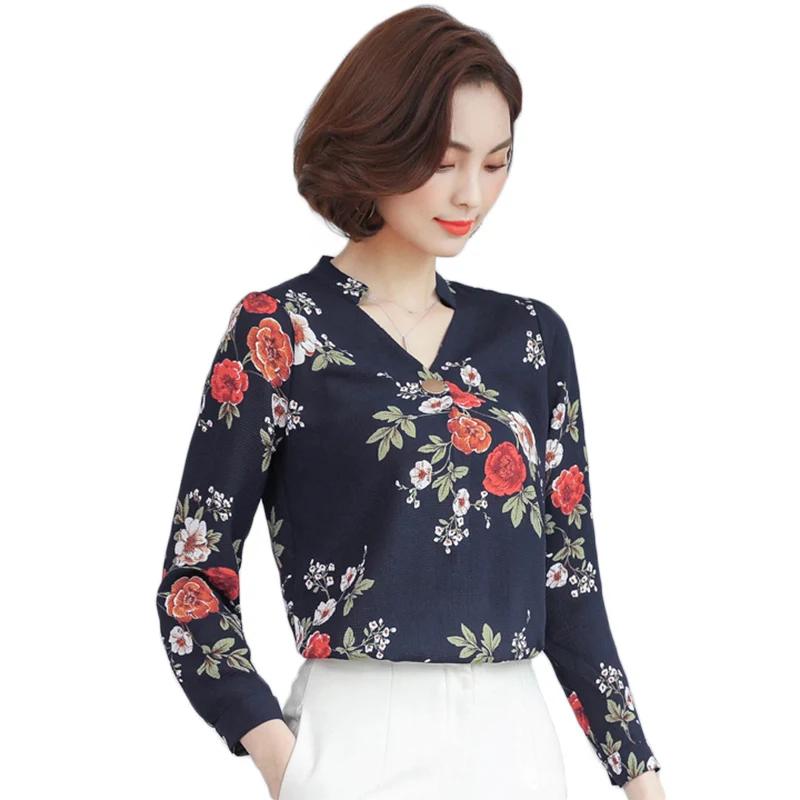 707 Rose navy Шифоновые модные рубашки женская блузка рубашка с длинным рукавом блуза Офисная Женская одежда элегантная рубашка Топы - Цвет: 707 Rose navy