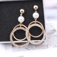 fashion women earrings 2021 jewelry accessories bohemian geometric imitation pearl crystal rhinestones stud earrings for women