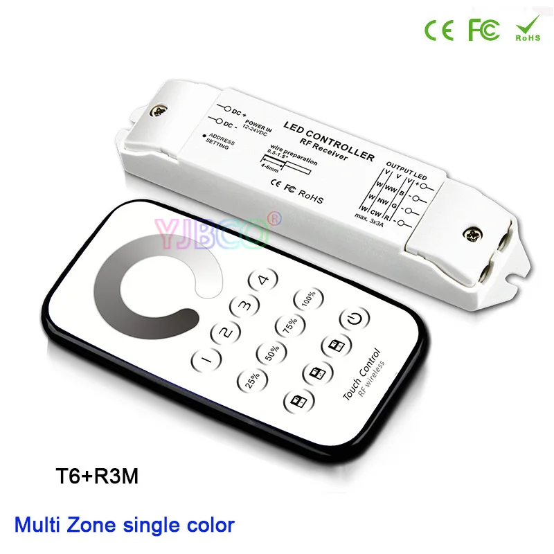 BC Multi Zone control СВЕТОДИОДНЫЙ Диммируемый/CCT/RGB Max 3 * 3A RF беспроводной пульт