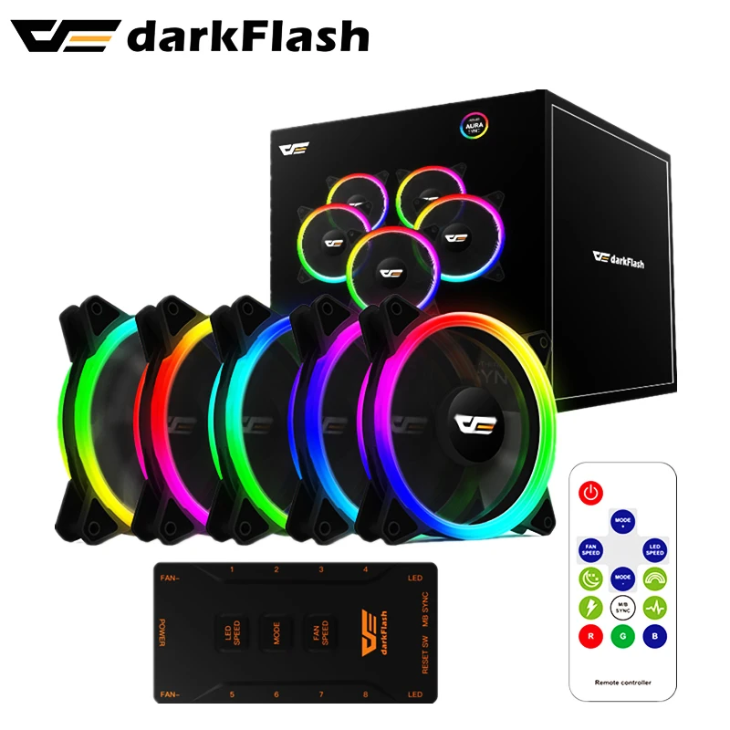 Darkflash DR12 PRO aura sync ARGB Mute 120mm FAN PC Computer Case Cooling Fan RGB remote control Double halo Cooler 12CM LED Fan