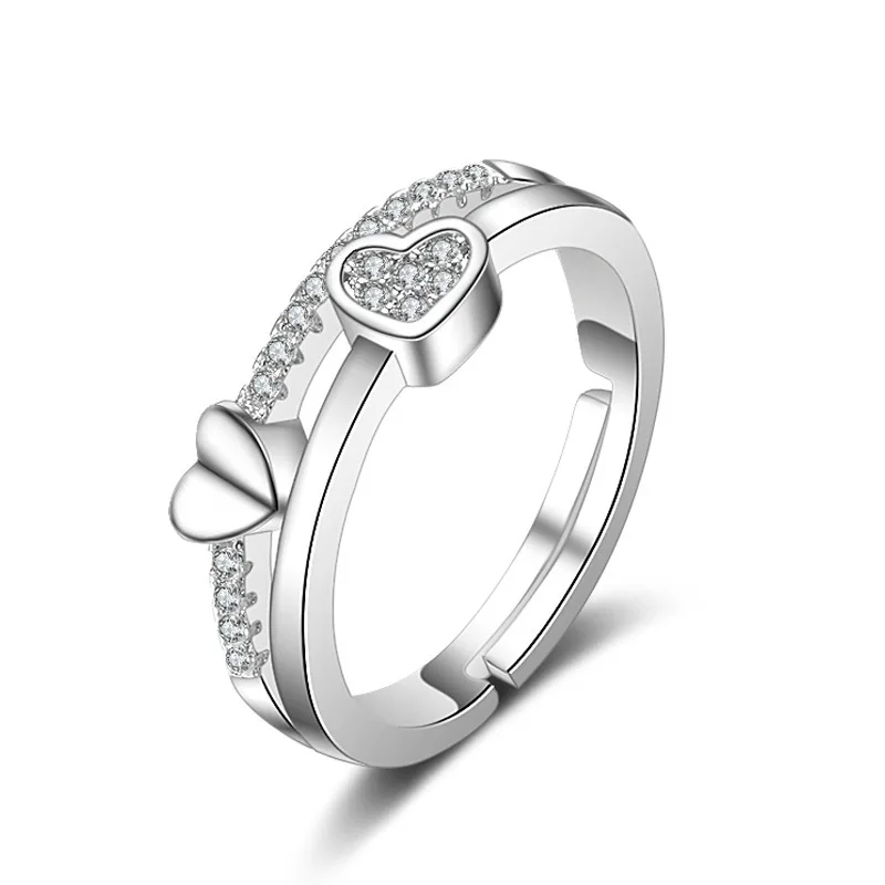 

QMCOCO 925 Sterling Silver Party Rings For Women Fashion Creative Double Love Heart Fine Jewelry Wedding Accessories