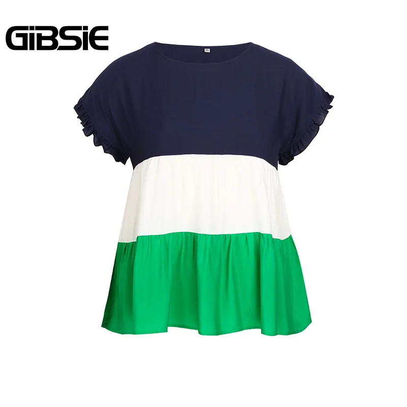 Женская свободная футболка GIBSIE с цветными блоками круглым вырезом и коротким